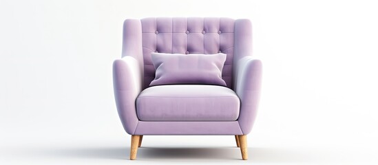 Fototapeta premium Purple upholstered wingback armchair in modern style with armrests, isolated.