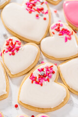Heart-shaped sugar cookies with royal icing
