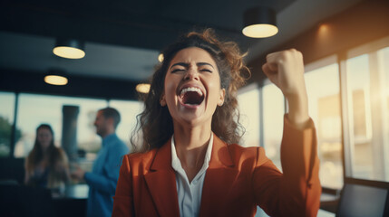 woman screaming with happiness