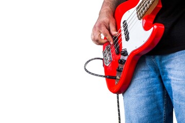 close-up of the hands of a musician playing an electric guitar	
 - obrazy, fototapety, plakaty