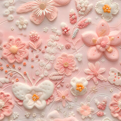 Obraz na płótnie Canvas fleece felted art of flower seamless pattern