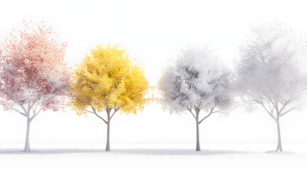 three different trees on a white background