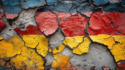 Cracked old plaster with German flag, concept of collapse and discord. Generative AI