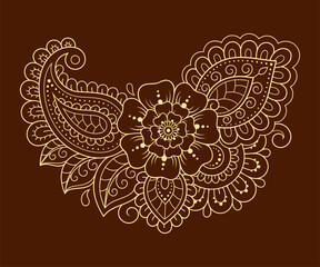 Mehndi flower pattern for Henna drawing and tattoo. Decoration in ethnic oriental, Indian style. Doodle ornament. Outline hand draw vector illustration.