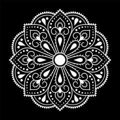 Circular pattern in form of mandala with flower for Henna, Mehndi, tattoo, decoration. Decorative ornament in ethnic oriental style. Outline doodle hand draw vector illustration.