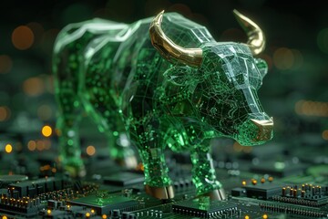 Green Bull: A Glowing, Futuristic Statue Generative AI