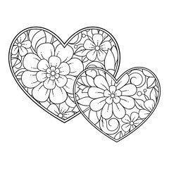 Mehndi flower pattern in form of heart for Henna drawing and tattoo. Decoration in ethnic oriental, Indian style. Valentine's day greetings. Coloring book page.