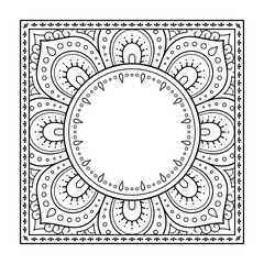 Frame in eastern tradition. Stylized with henna tattoos decorative pattern for decorating covers for book, notebook, casket, magazine, postcard and folder. Flower border in mehndi style.