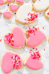Heart-shaped sugar cookies with royal icing