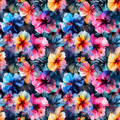 Seamless patterns watercolor painting of various flowers. Designed for wallpaper, fabric printing, scrapbooking, crafts and diy. High-resolution.no.54