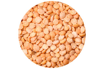 Dried pea grains, divided into halves, are yellow in color when raw