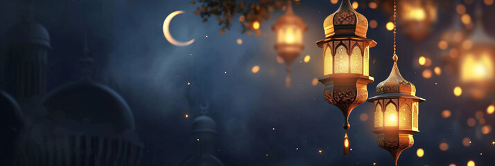 Ramadan Festival Lanterns Hanging Against Night Sky