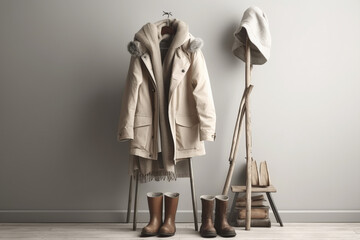 Set of various types of winter clothes