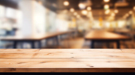 mock concept empty wooden table top with canteen cafeteria 