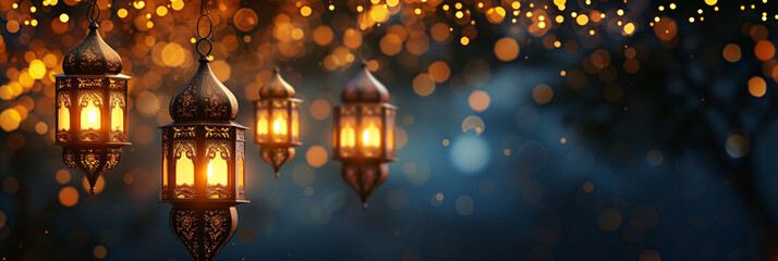 Traditional Ornate Lanterns with Arabesque Patterns for Ramadan Celebration