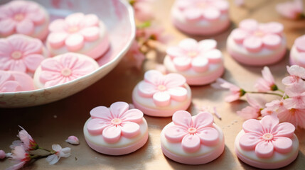 Obraz na płótnie Canvas Japanese traditional sweet. Sakura marzipan sweets