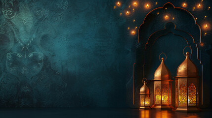 Ramadan Decoration with Hanging Lanterns and Starry Night Sky