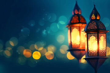 Traditional Arabic Lanterns with Glowing Bokeh Effect for Ramadan Nights