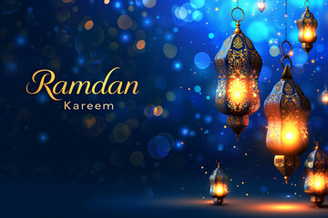 Islamic Ramadan Kareem Festival Greeting with Ornate Lanterns