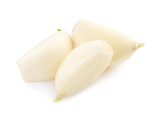 Peeled cloves of garlic isolated on white
