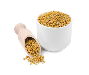 Fresh bee pollen granules isolated on white