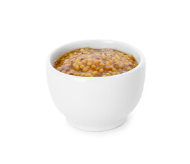 Fresh whole grain mustard isolated on white