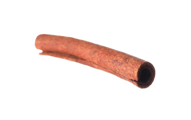 One aromatic cinnamon stick isolated on white