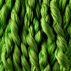 Top close up of green soft yarn for knitting