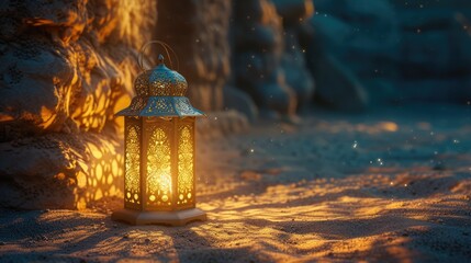 Ancient Desert Elegance Ramadan Lantern Amidst Celestial Ruins