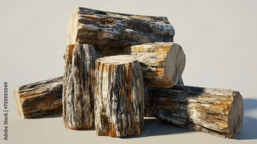 Poster stack of logs on table