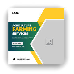 Agriculture farming service cover and social media post lawn gardening colorful bundle template