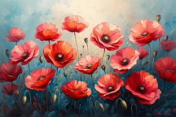 Blooming Beauties: A Pop of Colorful Poppies in a Field of Flowers Generative AI
