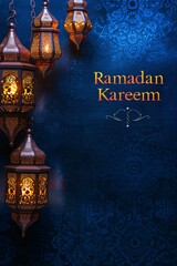 Ramadan Kareem with Traditional Lanterns and Arabic Pattern Background