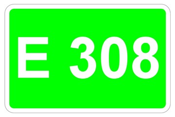 Illustration eines Europastraßenschildes der E 308 in Europa	