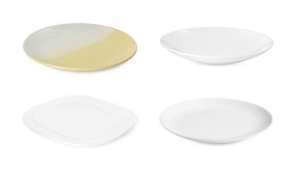 Different clean plates isolated on white, set