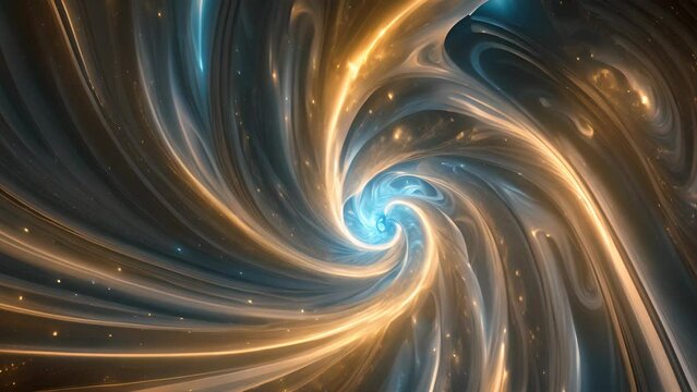 A golden spiral of light creates a scene reminiscent of the infinite cosmos.
