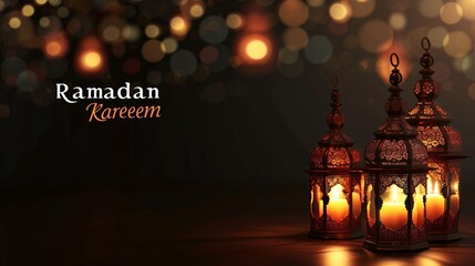 Ramadan Kareem Greeting with Intricate Lanterns and Calligraphy