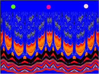 Abstract, Orange and Red Patterns, and Shapes, 3d, set against Blue, within a Border