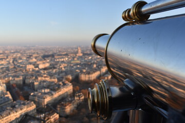 city view with metal binocular