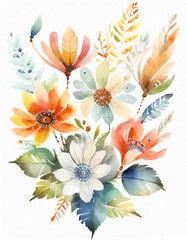 Fototapeta na wymiar Flowers, Water color painted, soft colors, Vintage, Retro