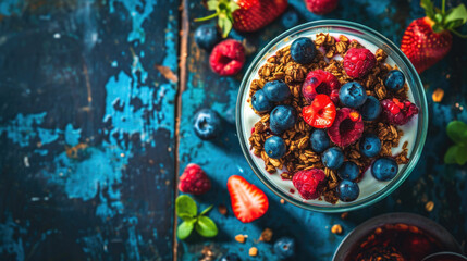 Bowl of Granola with Strawberries and Blueberries