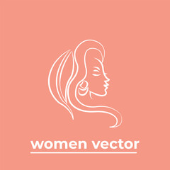 Vector logo for beauty salon with beautiful woman silhouette.