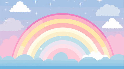 Rainbow-themed vector art background with vibrant color arcs  clouds  and sun  creating a joyful and uplifting visual experience. simple minimalist illustration creative