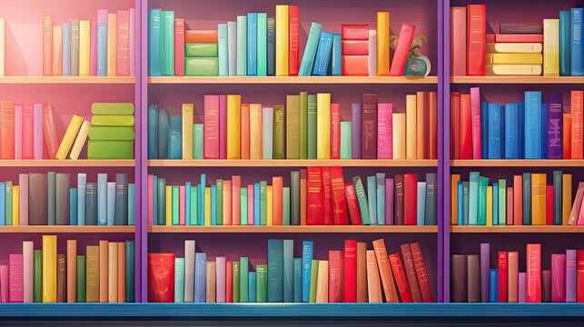 Colorful books on a bookshelf, isolated illustration. Back to school concept.