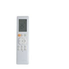 isolated air conditioning remote control, marking a high temperature, on a transparent background