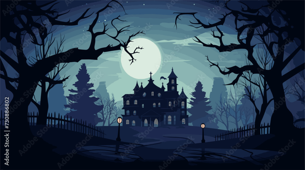 Canvas Prints haunted mansion vector background with a moonlit sky silhouetted trees and mysterious shadows creati