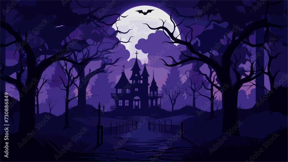 Canvas Prints haunted mansion vector background with a moonlit sky silhouetted trees and mysterious shadows creati