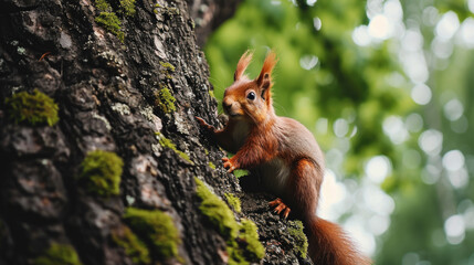 Squirrel Sitting on Tree Trunk