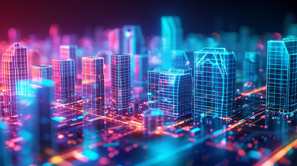 Obraz premium holographic illustration of city concept