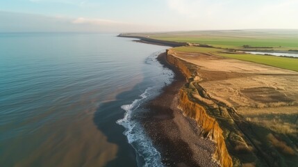 Fototapeta na wymiar Minimalistic Coastal Erosion Scene, Sea Advancing on Diminishing Land, Climate Change Alert